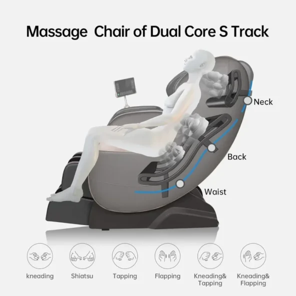 Real Relax 2024 Massage Chair of Dual-core S Track, Full Body Massage Recliner of Zero Gravity with APP Control, Black and Gray - Image 5